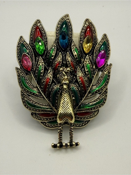 Jewelry - Enameled Rhinestone Peacock Brooch